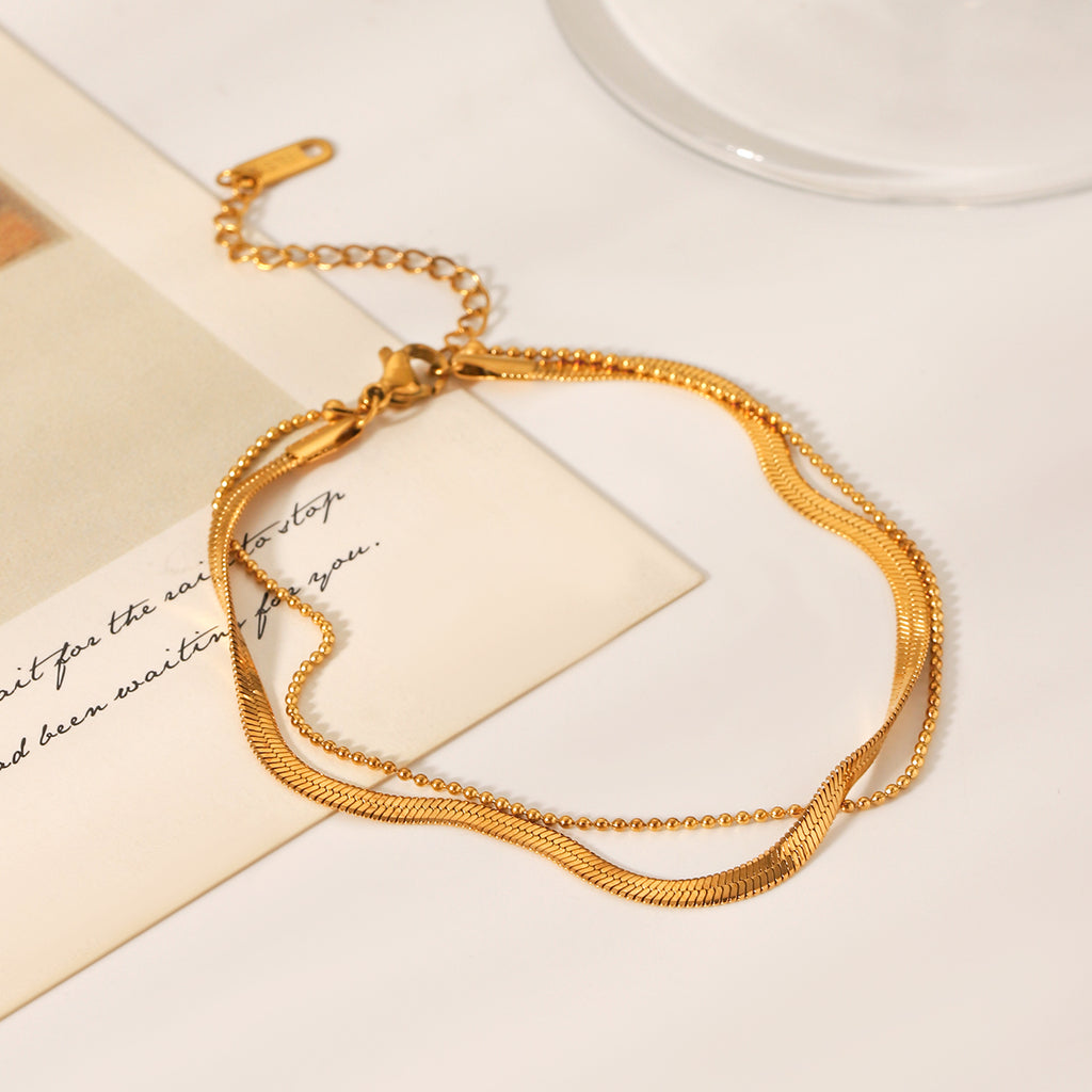 BRACCIALE SNAKE IN ORO DOPPIO FILO ACCIAIO INOX 304 REGOLABILE