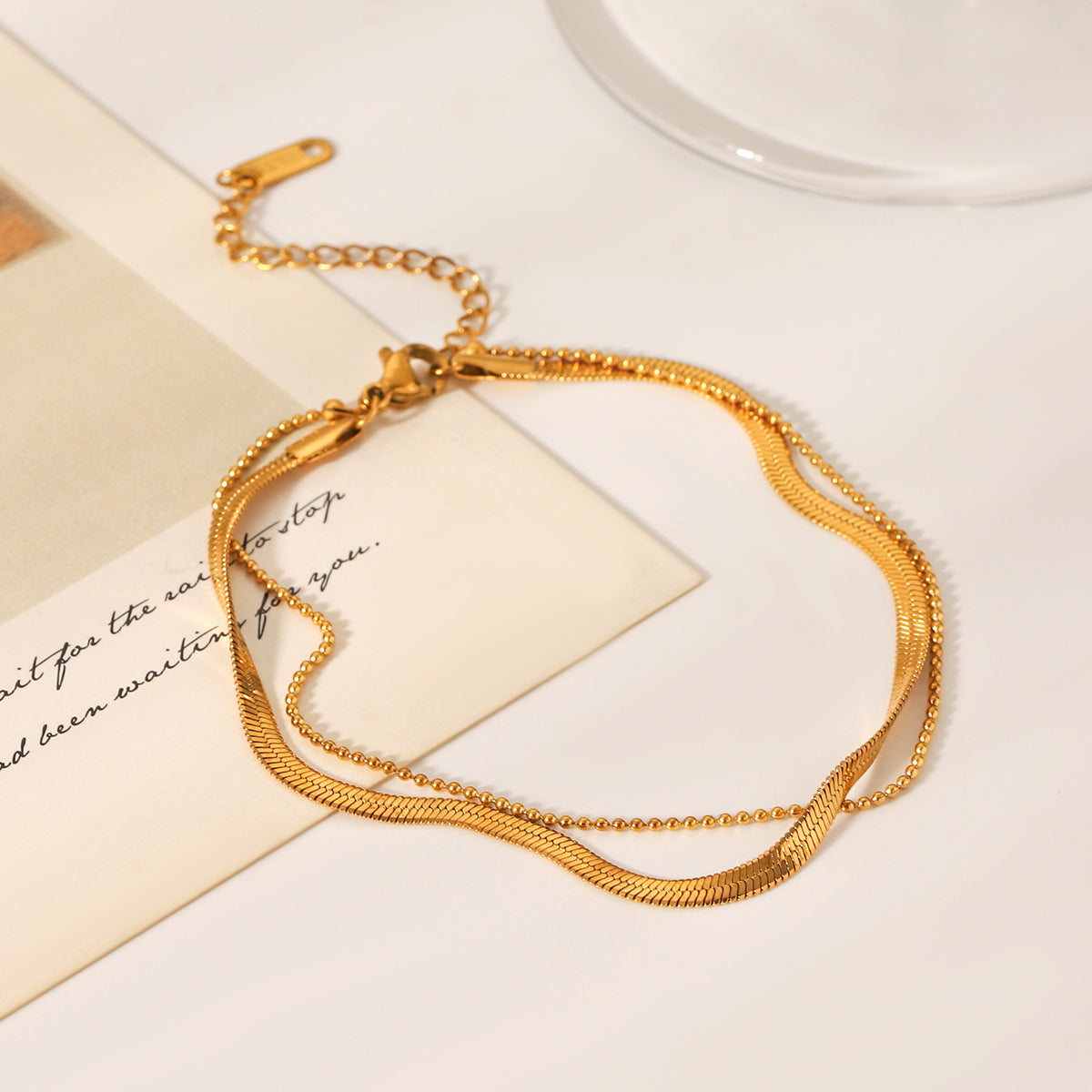 BRACCIALE SNAKE IN ORO DOPPIO FILO ACCIAIO INOX 304 REGOLABILE