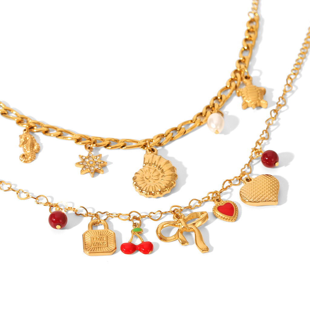 BRACCIALE FIOCCO CON CIONDOLI E PIETRE ACCIAIO INOX 304 REGOLABILE