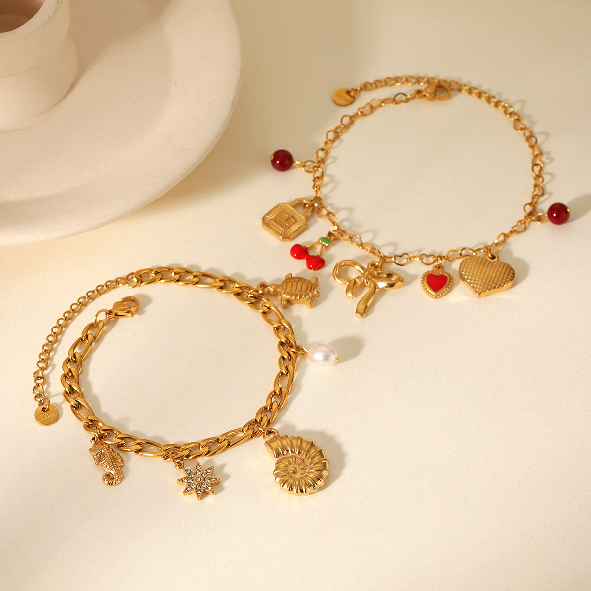 BRACCIALE FIOCCO CON CIONDOLI E PIETRE ACCIAIO INOX 304 REGOLABILE