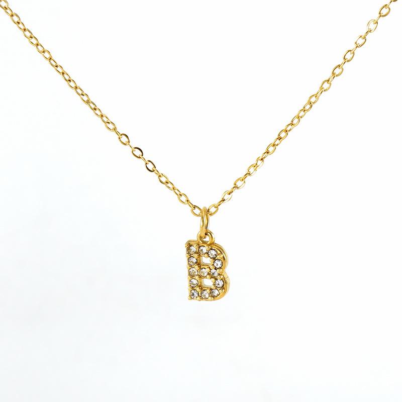 COLLANA LETTERA IN GOLD CON ZIRCONI IN ACCIAIO INOX 304
