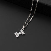 Collana a lettera in silver con zirconi in acciaio inossidabile 304