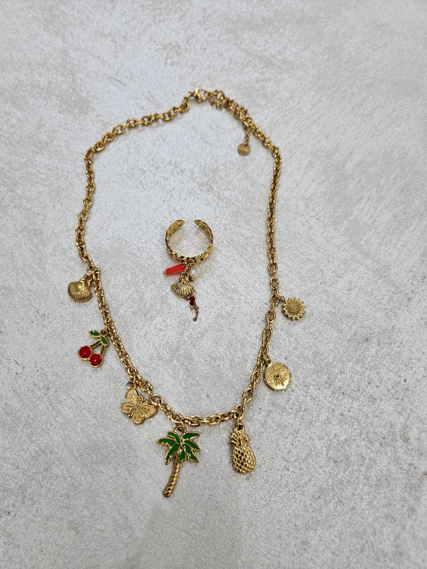 Completo charm collana +anello charm in acciaio inox inossidabile