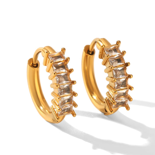 ORECCHINI GUENDA CON ZIRCONI TAGLIO BAGUETTE IN ACCIAIO INOX 304