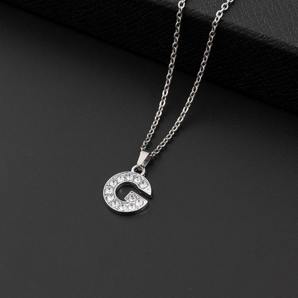 Collana a lettera in silver con zirconi in acciaio inossidabile 304