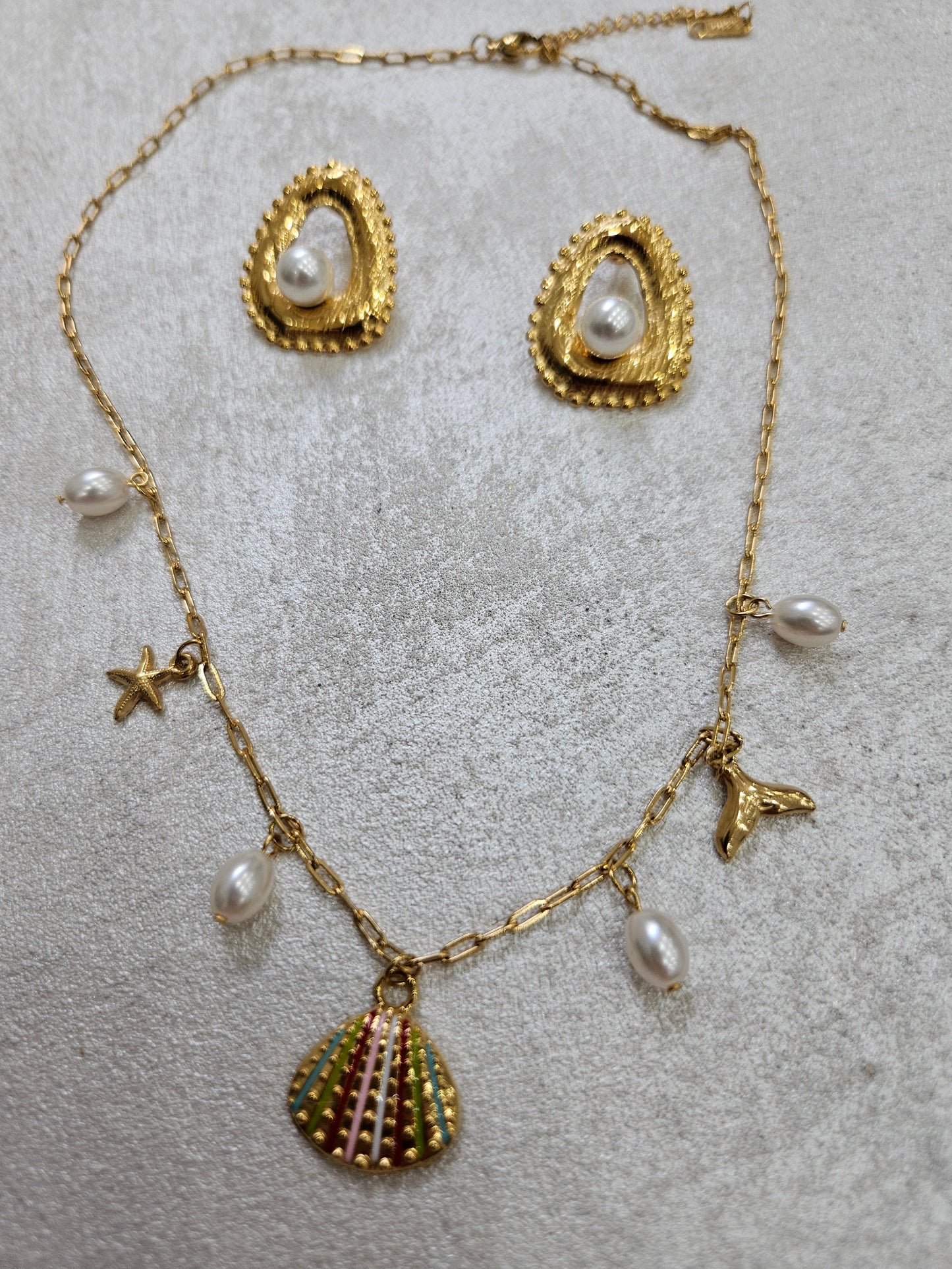 Completo collana con orecchini perle in acciaio inox