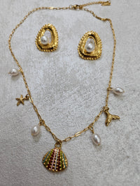 Completo collana con orecchini perle in acciaio inox