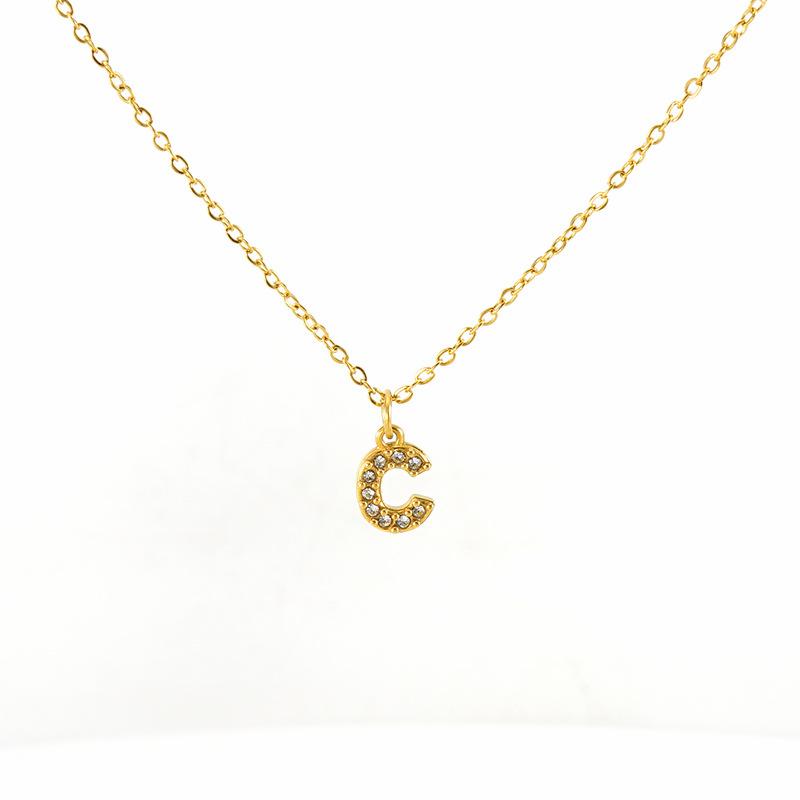 COLLANA LETTERA IN GOLD CON ZIRCONI IN ACCIAIO INOX 304