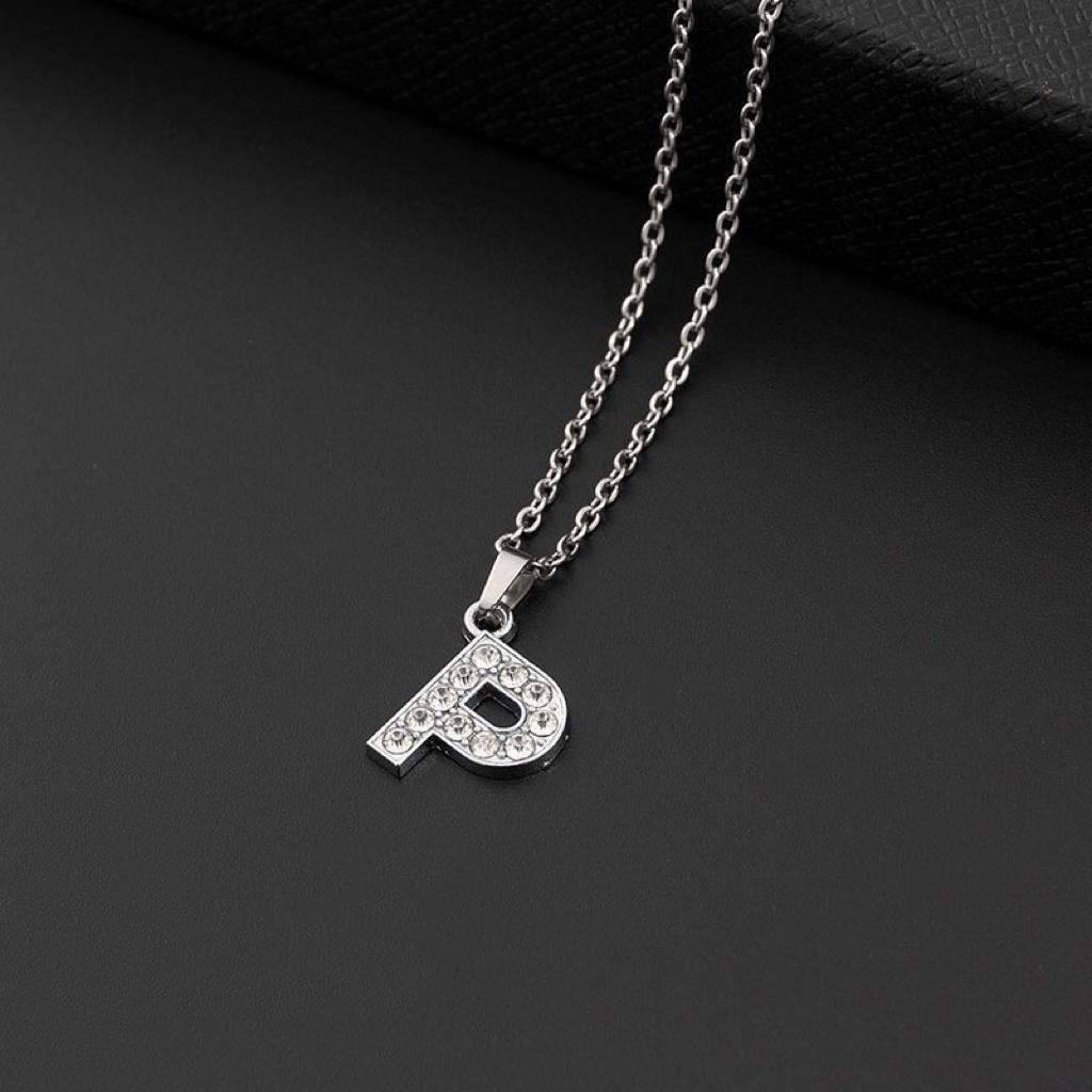 Collana a lettera in silver con zirconi in acciaio inossidabile 304