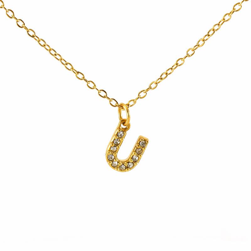COLLANA LETTERA IN GOLD CON ZIRCONI IN ACCIAIO INOX 304