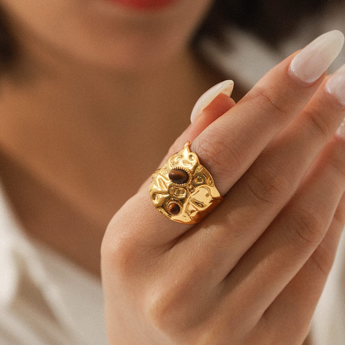 ANELLO TIGER IN ORO CON PIETRA ACCIAIO INOX 304
