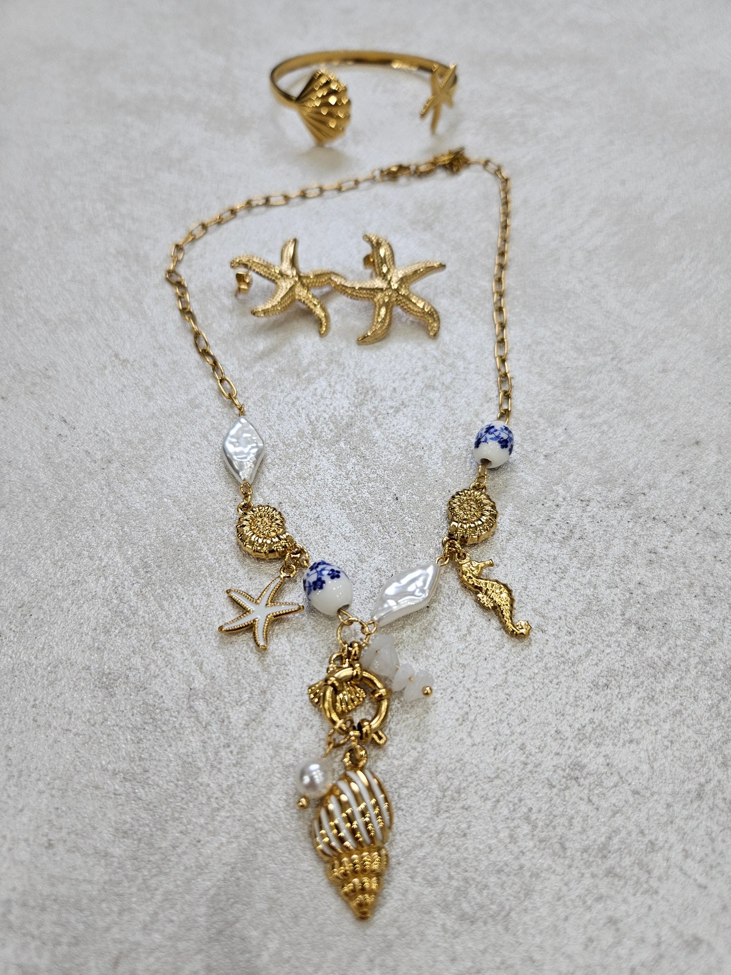 Tris Marino orecchini bracciale e collana in acciaio inox inossidabile