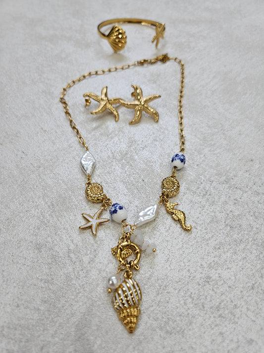 Tris Marino orecchini bracciale e collana in acciaio inox inossidabile