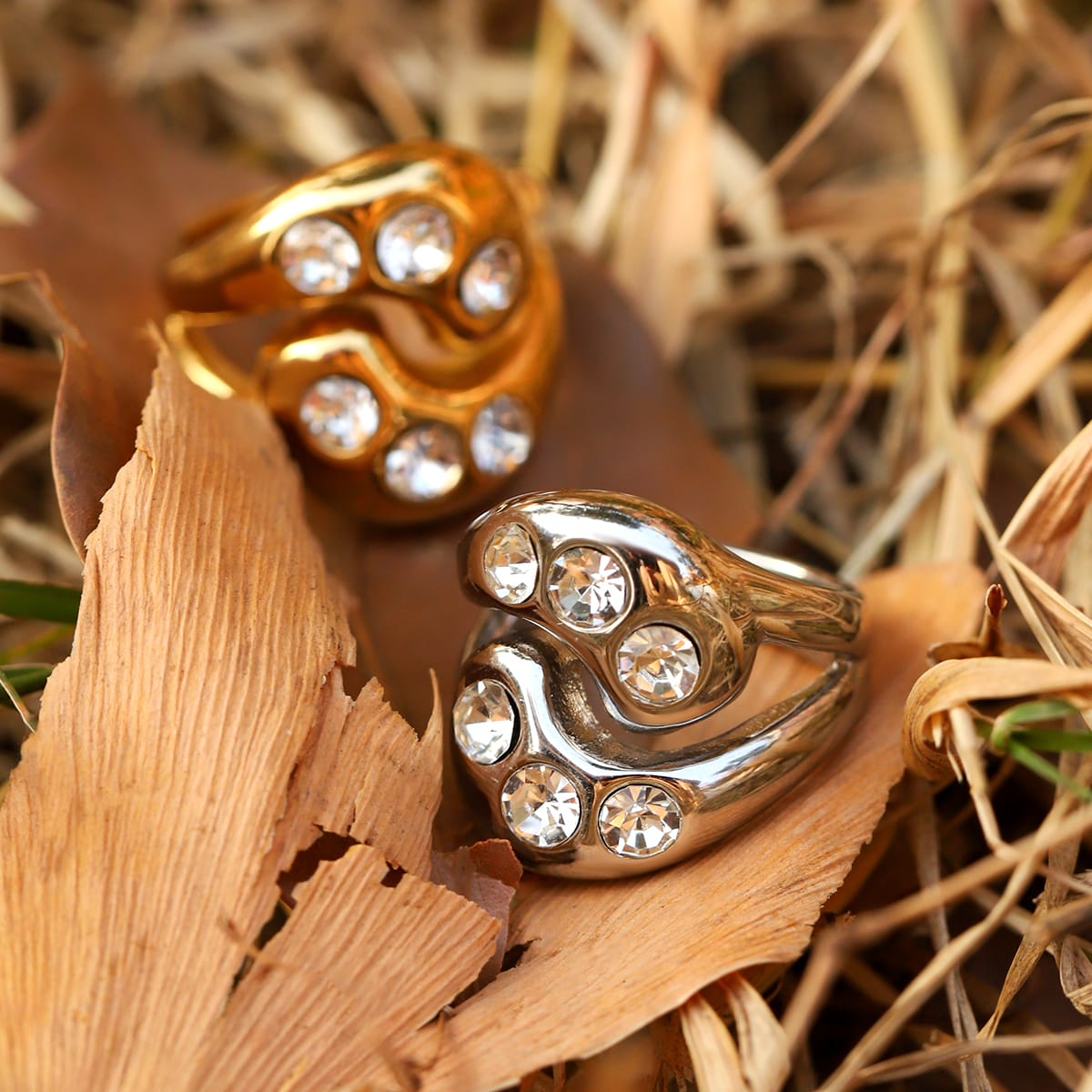 Anello Chunky silver con zirconi in acciaio inossidabile 304