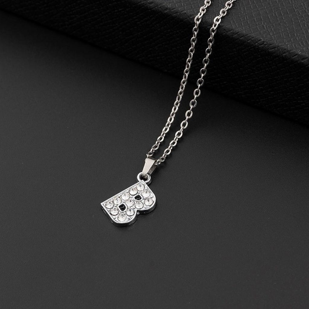 Collana a lettera in silver con zirconi in acciaio inossidabile 304