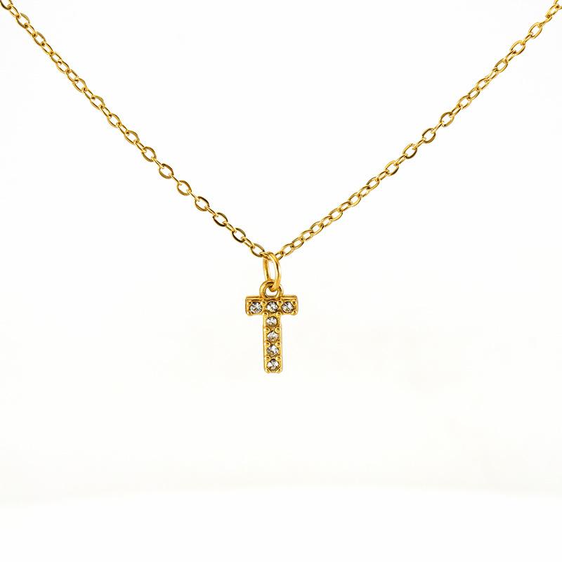 COLLANA LETTERA IN GOLD CON ZIRCONI IN ACCIAIO INOX 304