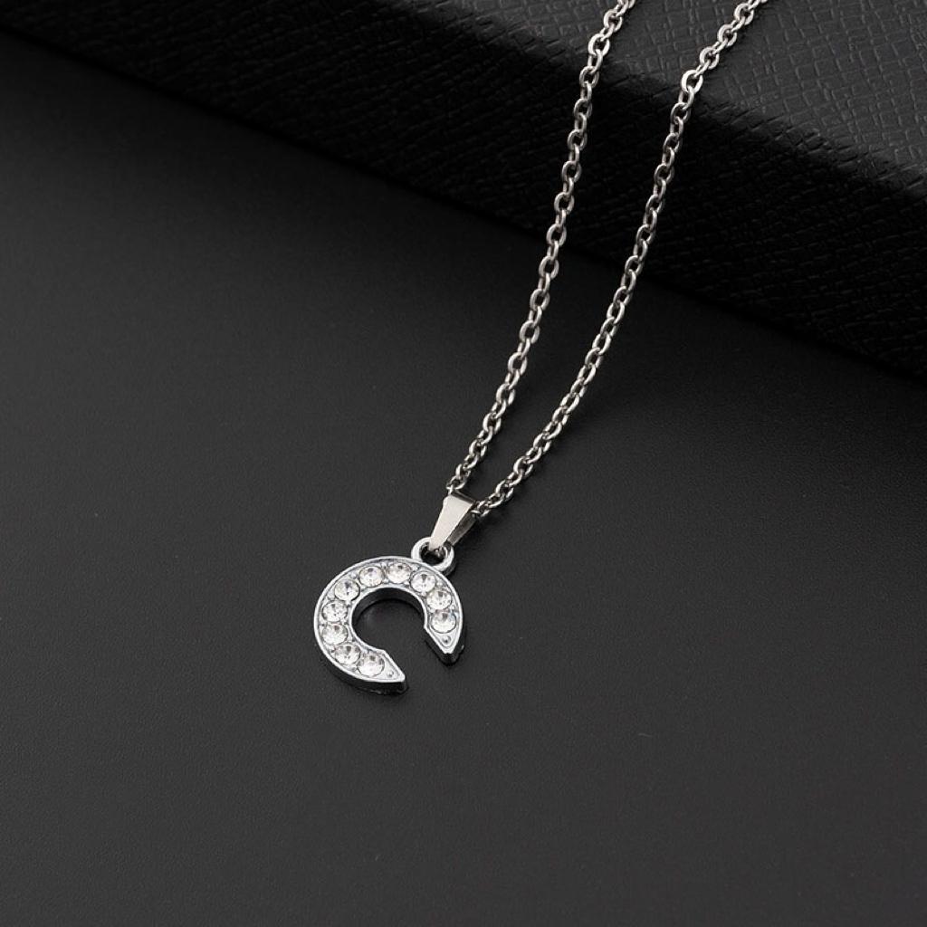 Collana a lettera in silver con zirconi in acciaio inossidabile 304