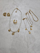 Completo oz 4 collana tris di bracciali anello e orecchini con perle in acciaio inox