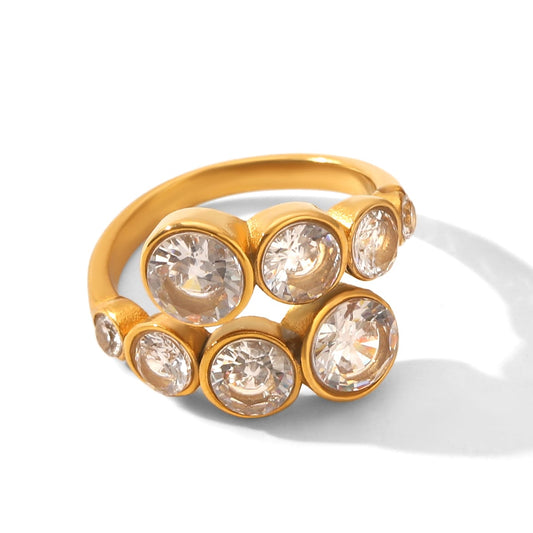 ANELLO BUBBLE ORO CON ZIRCONI IN ACCIAIO INOX 304