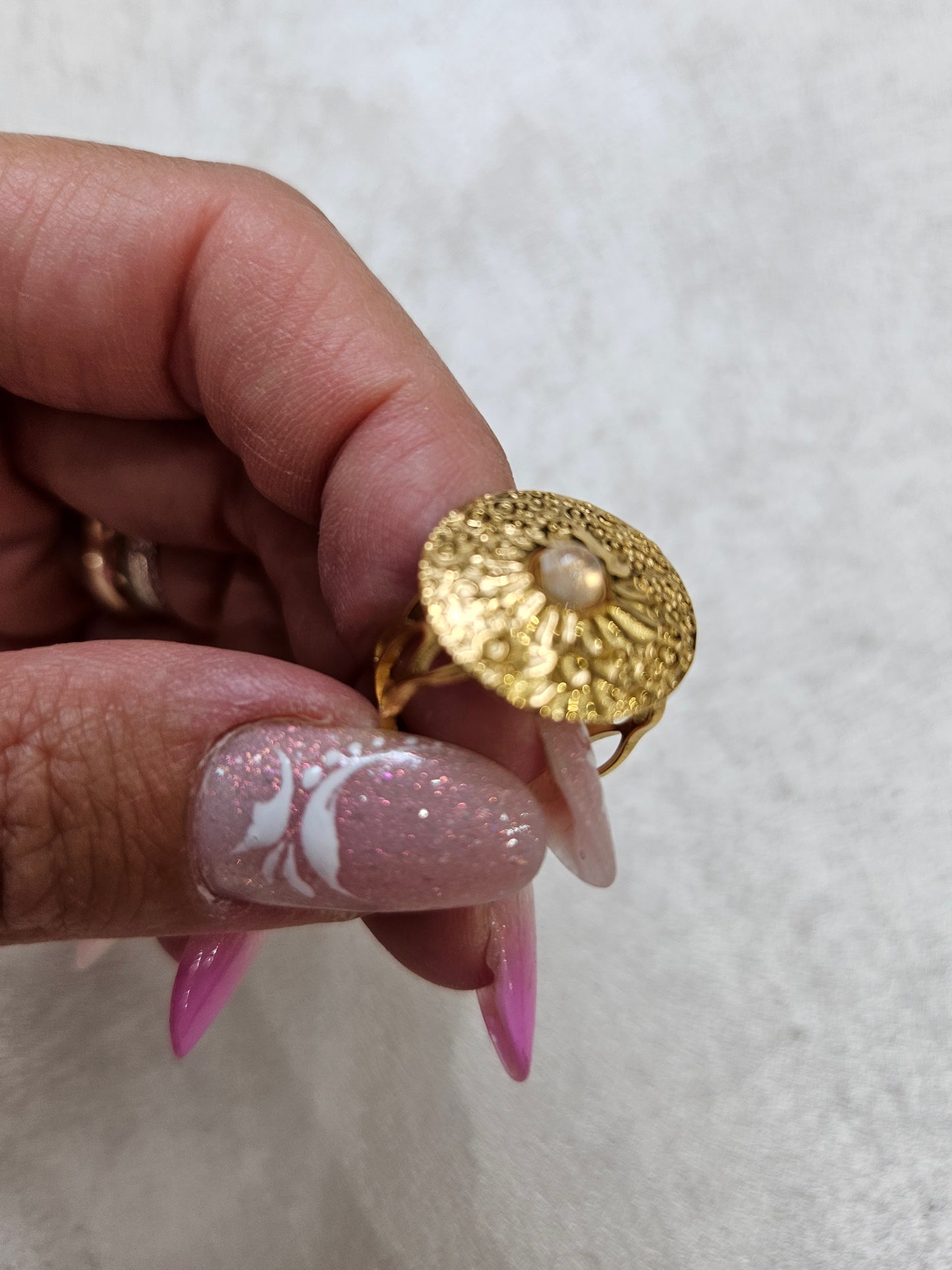 Anello pietra rosa in acciaio inox