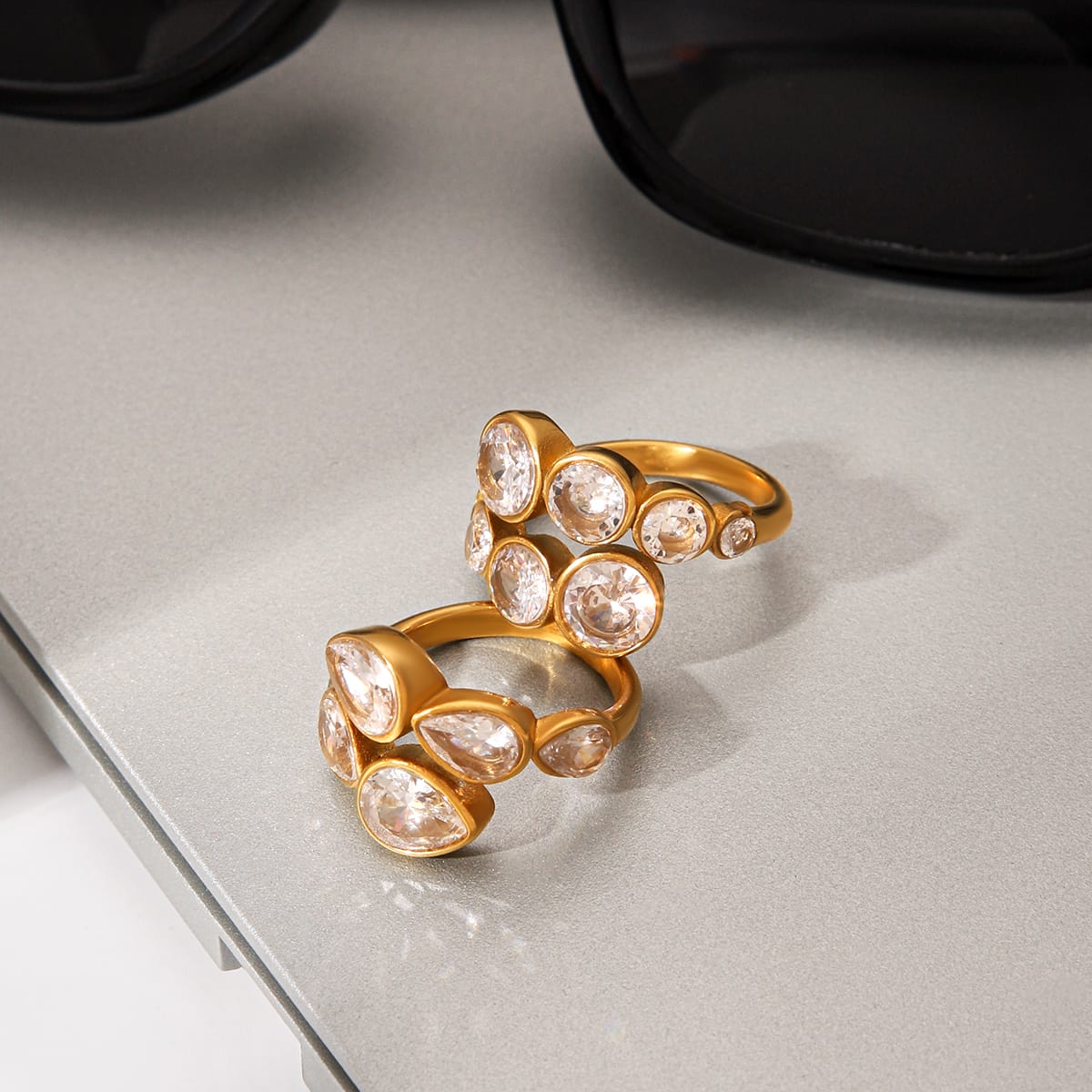 ANELLO BUBBLE ORO CON ZIRCONI IN ACCIAIO INOX 304