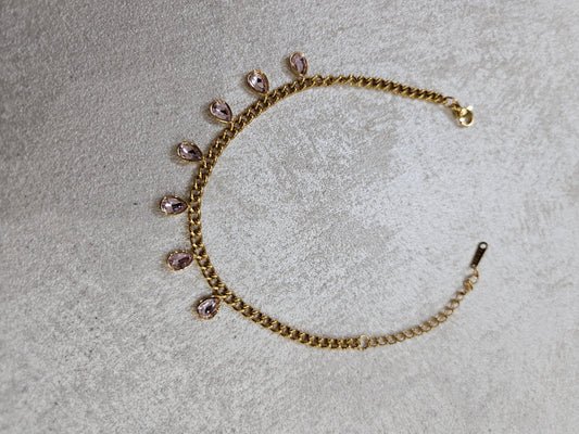 Bracciale con goccie rosa in acciaio inox
