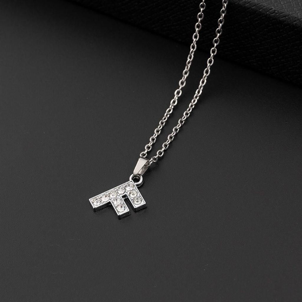 Collana a lettera in silver con zirconi in acciaio inossidabile 304