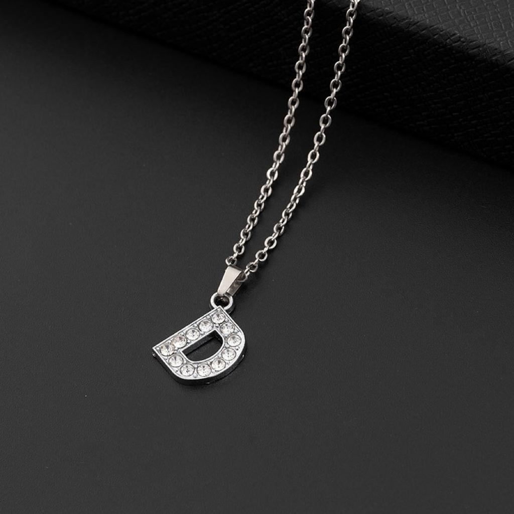 Collana a lettera in silver con zirconi in acciaio inossidabile 304