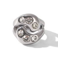 Anello Chunky silver con zirconi in acciaio inossidabile 304