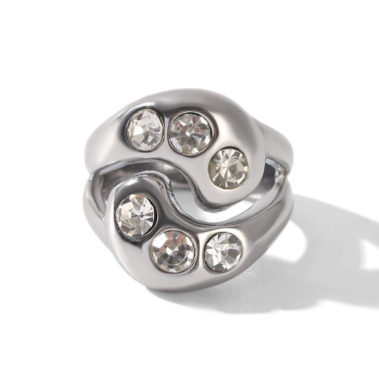 Anello Chunky silver con zirconi in acciaio inossidabile 304
