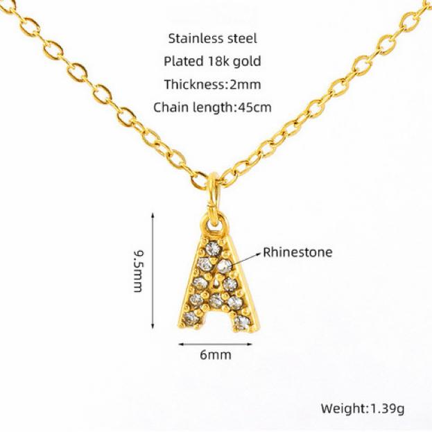 COLLANA LETTERA IN GOLD CON ZIRCONI IN ACCIAIO INOX 304