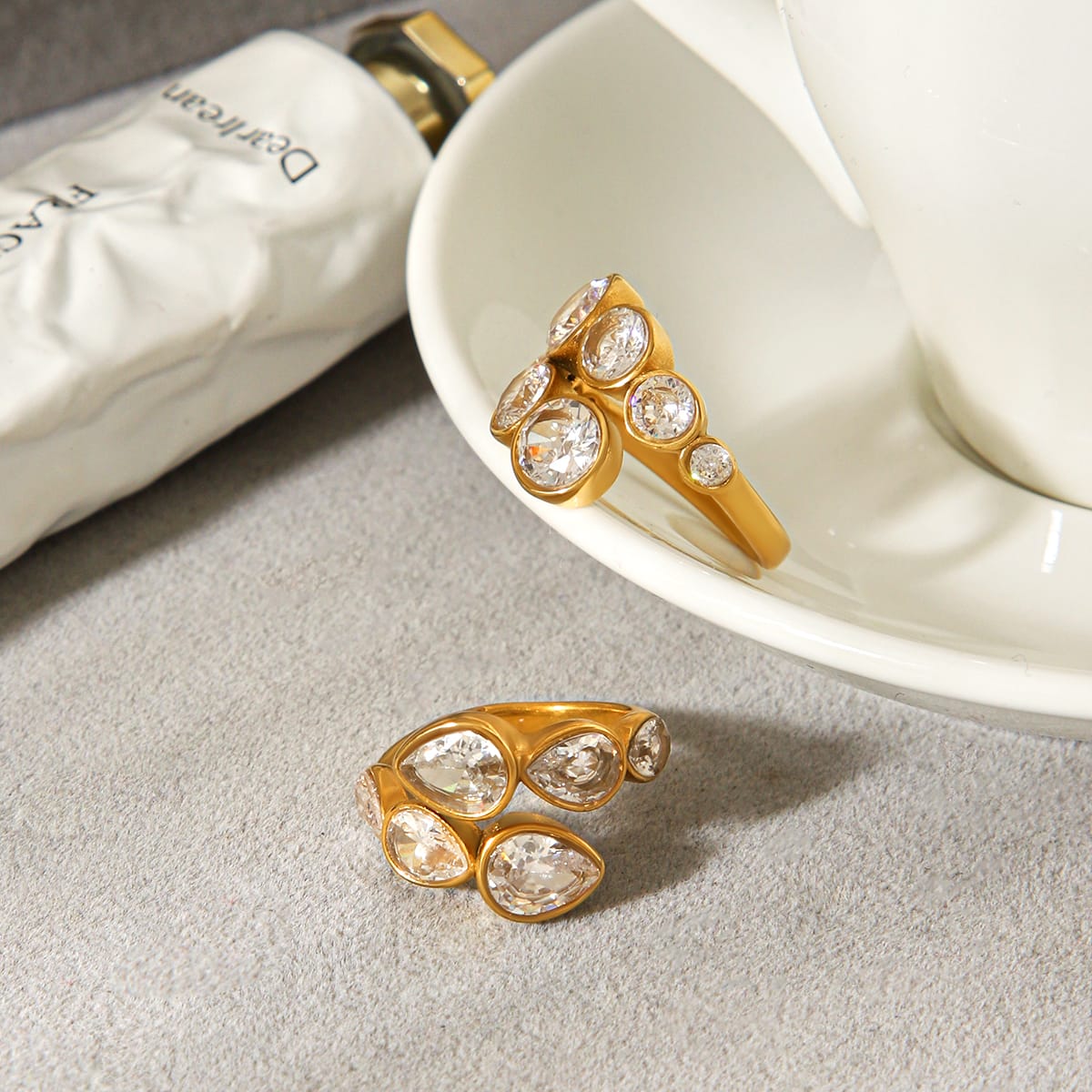ANELLO BUBBLE ORO CON ZIRCONI IN ACCIAIO INOX 304