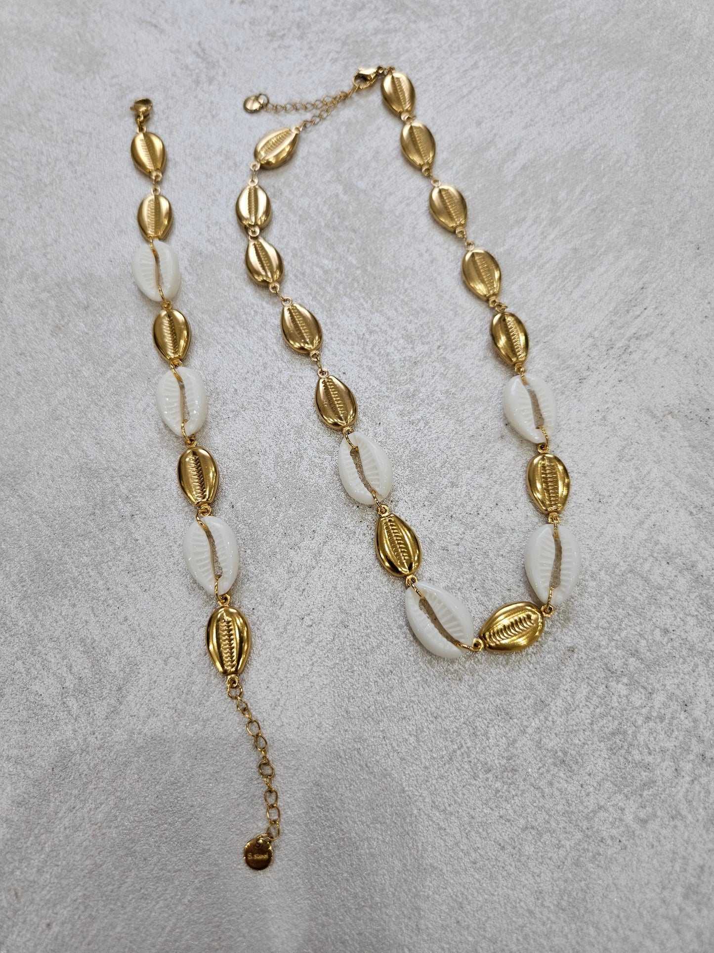 Completo conchiglie bracciale +collana in acciaio inox