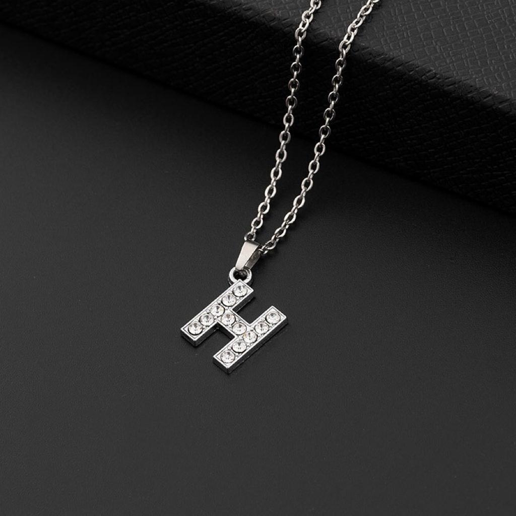 Collana a lettera in silver con zirconi in acciaio inossidabile 304