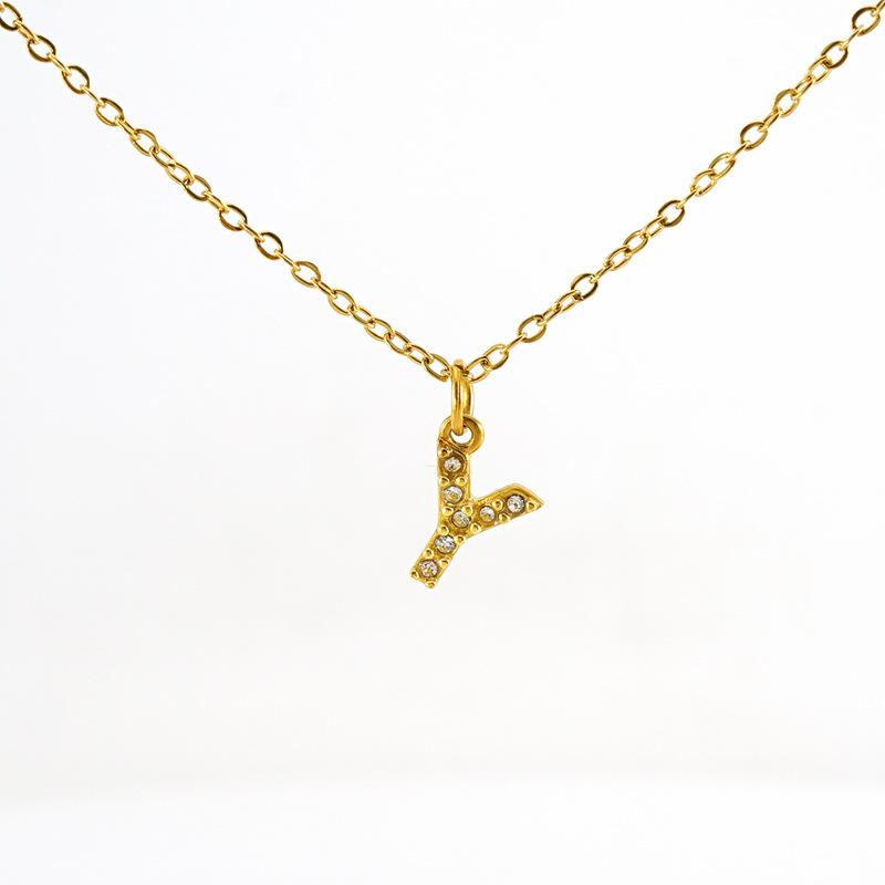 COLLANA LETTERA IN GOLD CON ZIRCONI IN ACCIAIO INOX 304