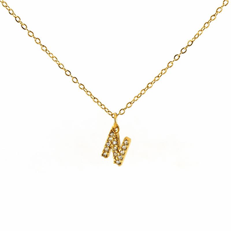COLLANA LETTERA IN GOLD CON ZIRCONI IN ACCIAIO INOX 304