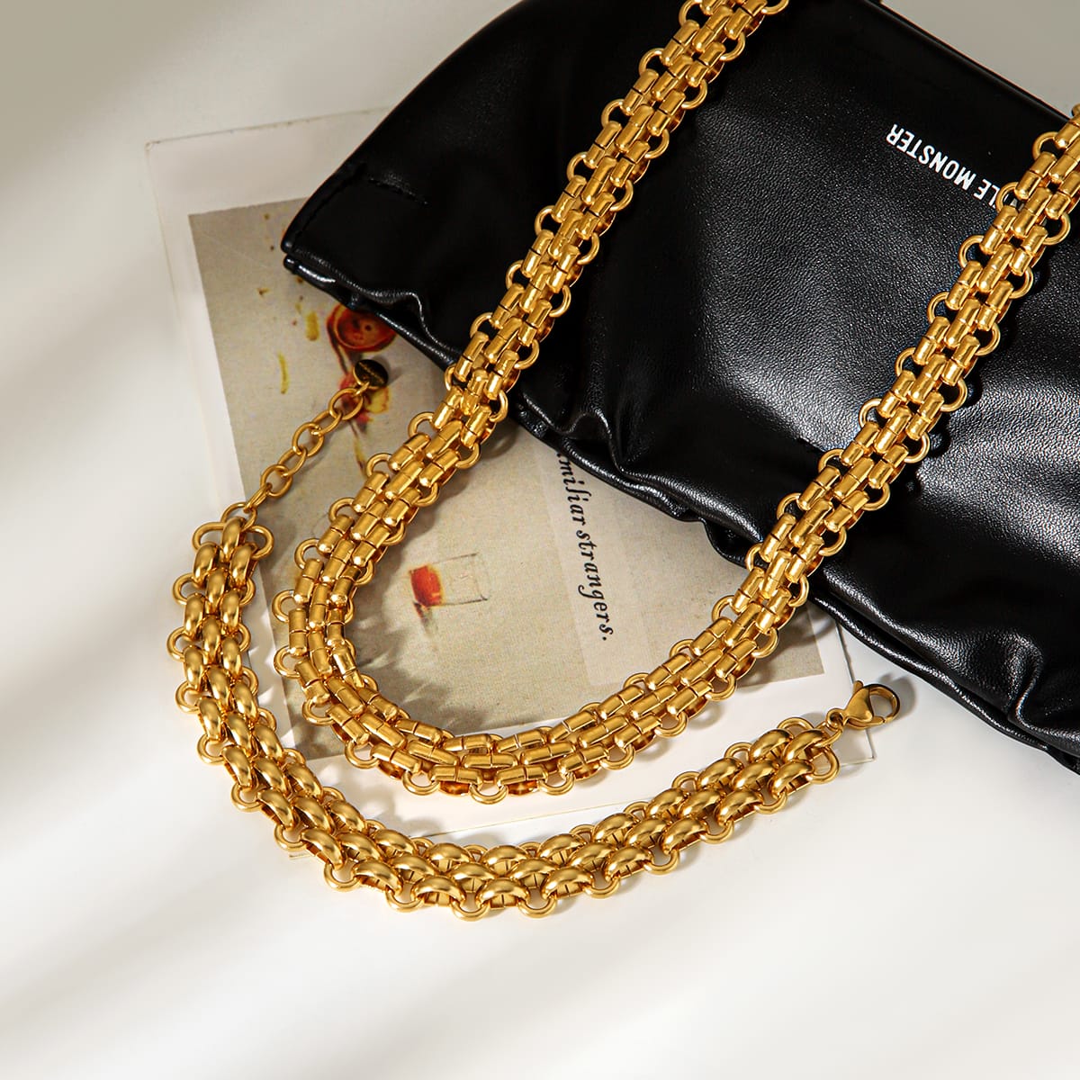 BRACCIALE SOFIA IN ORO A DOPPIA CATENA INTRECCIATO IN ACCIAIO INOX 304