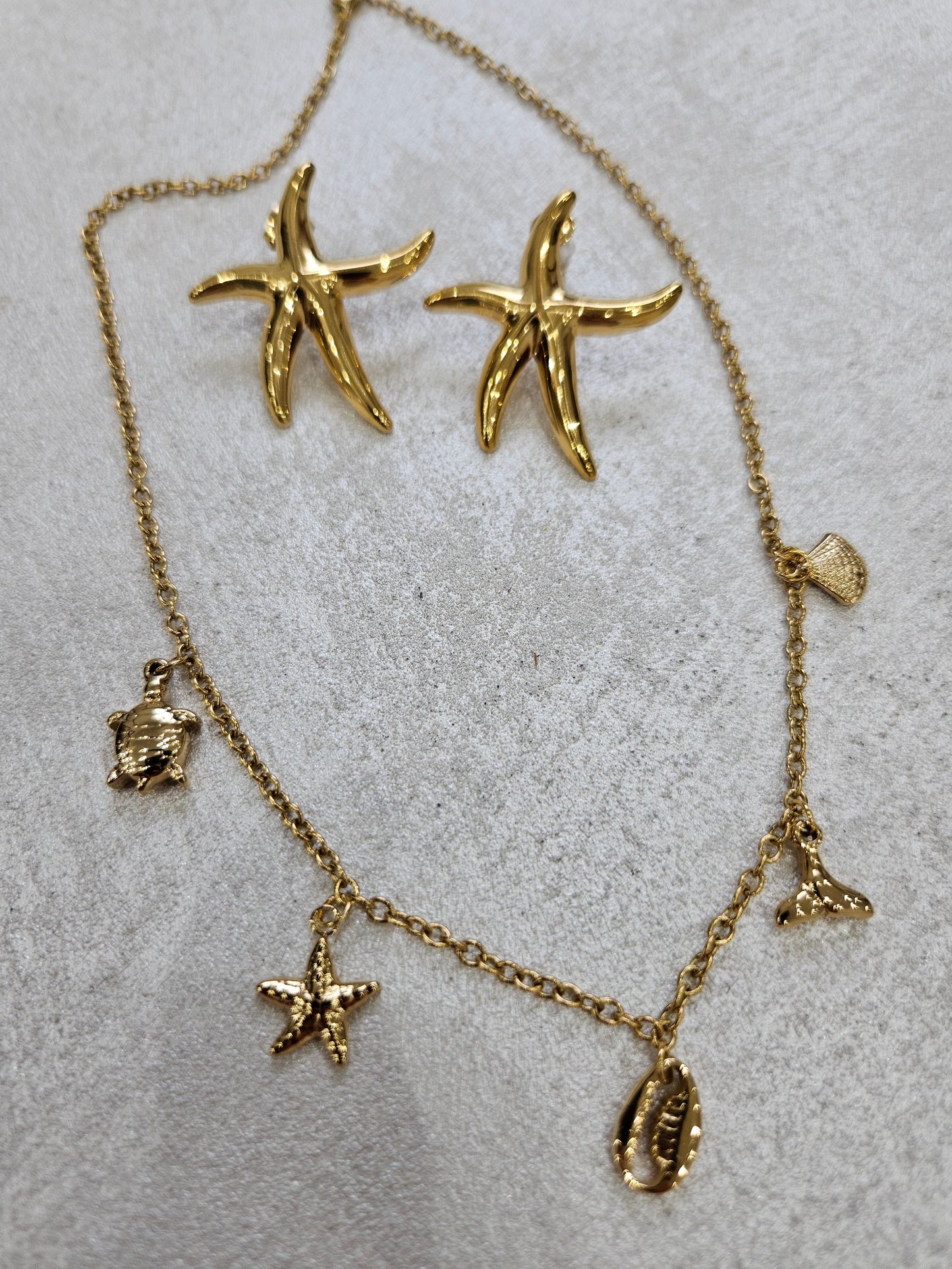 Completo collana e orecchini con charm in acciaio inox inossidabile