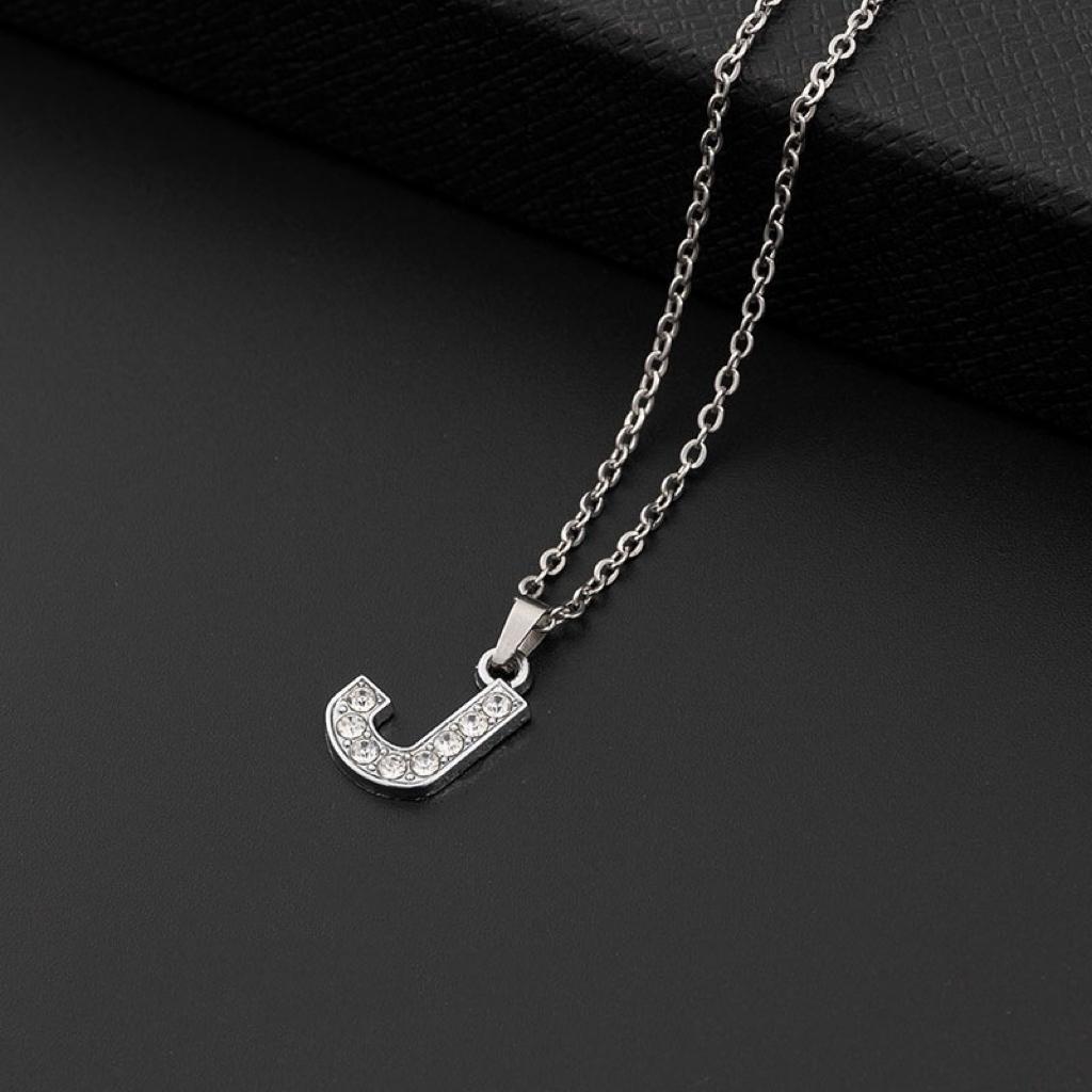 Collana a lettera in silver con zirconi in acciaio inossidabile 304
