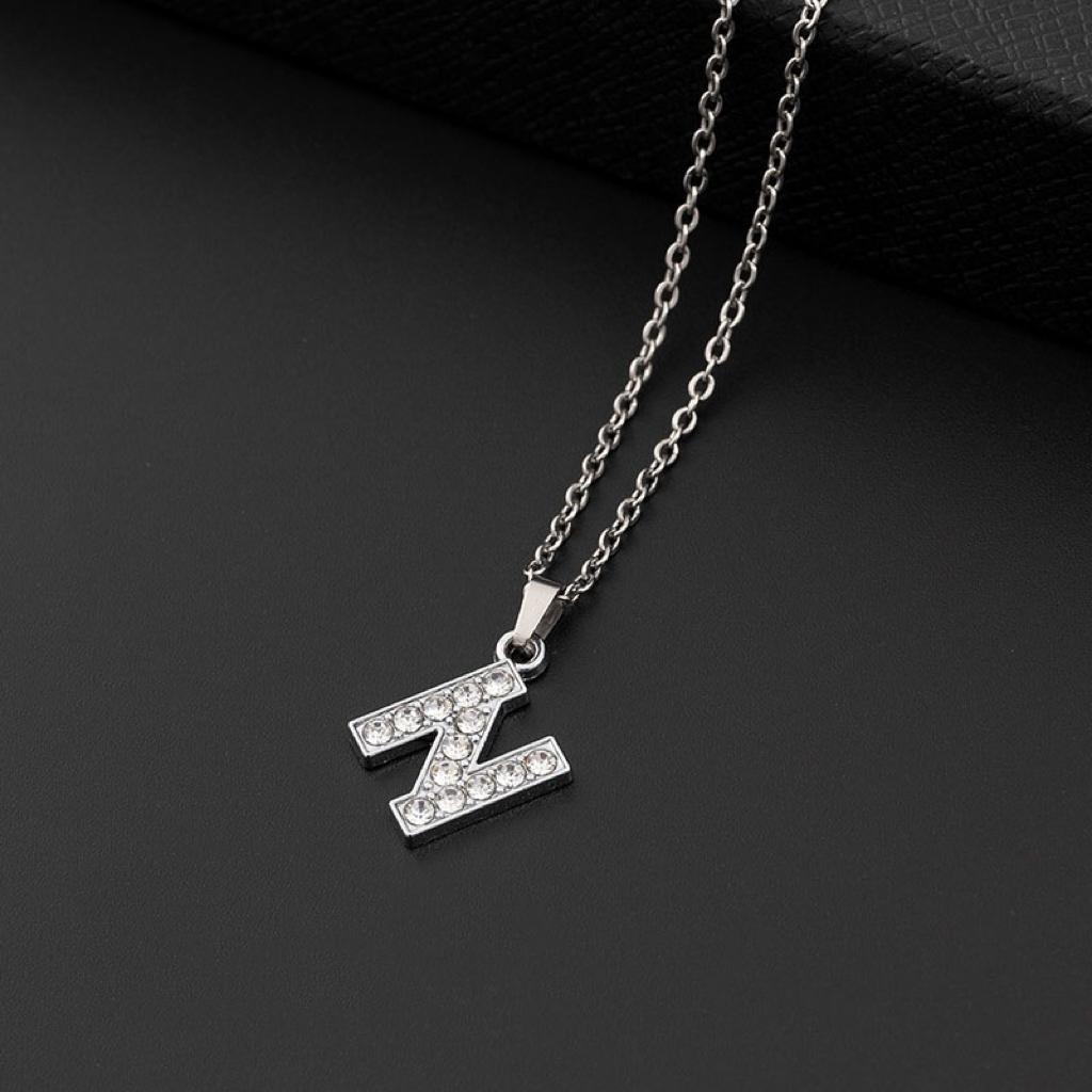 Collana a lettera in silver con zirconi in acciaio inossidabile 304