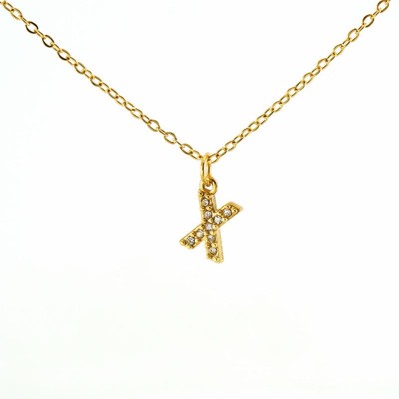 COLLANA LETTERA IN GOLD CON ZIRCONI IN ACCIAIO INOX 304