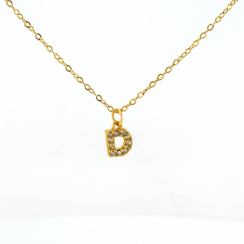 COLLANA LETTERA IN GOLD CON ZIRCONI IN ACCIAIO INOX 304