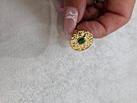 Anello regolabile con pietra verde in acciaio inox