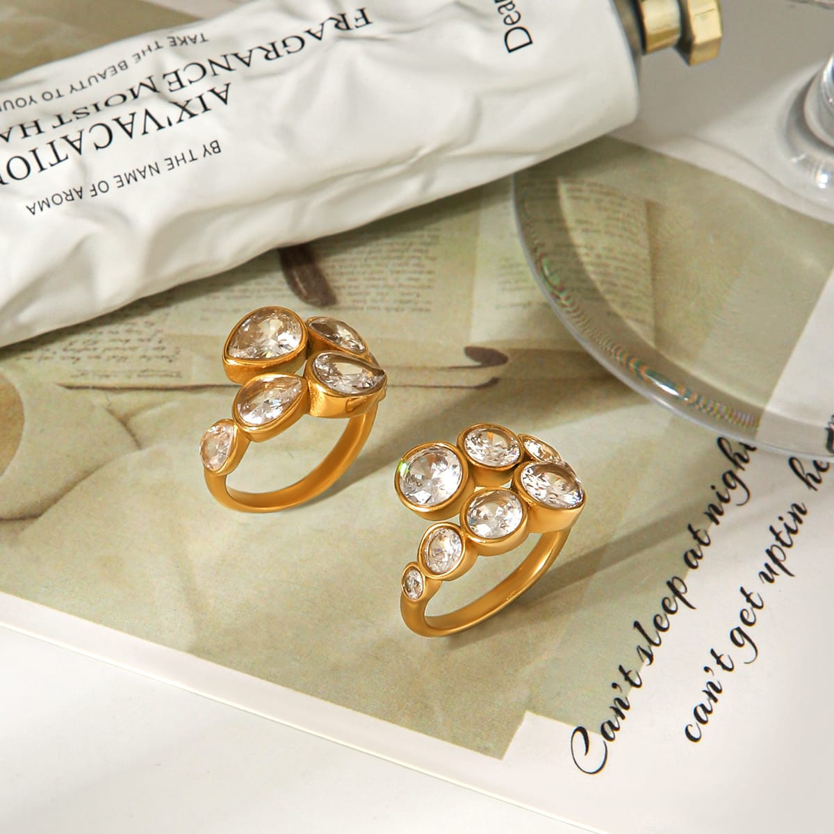 ANELLO BUBBLE ORO CON ZIRCONI IN ACCIAIO INOX 304
