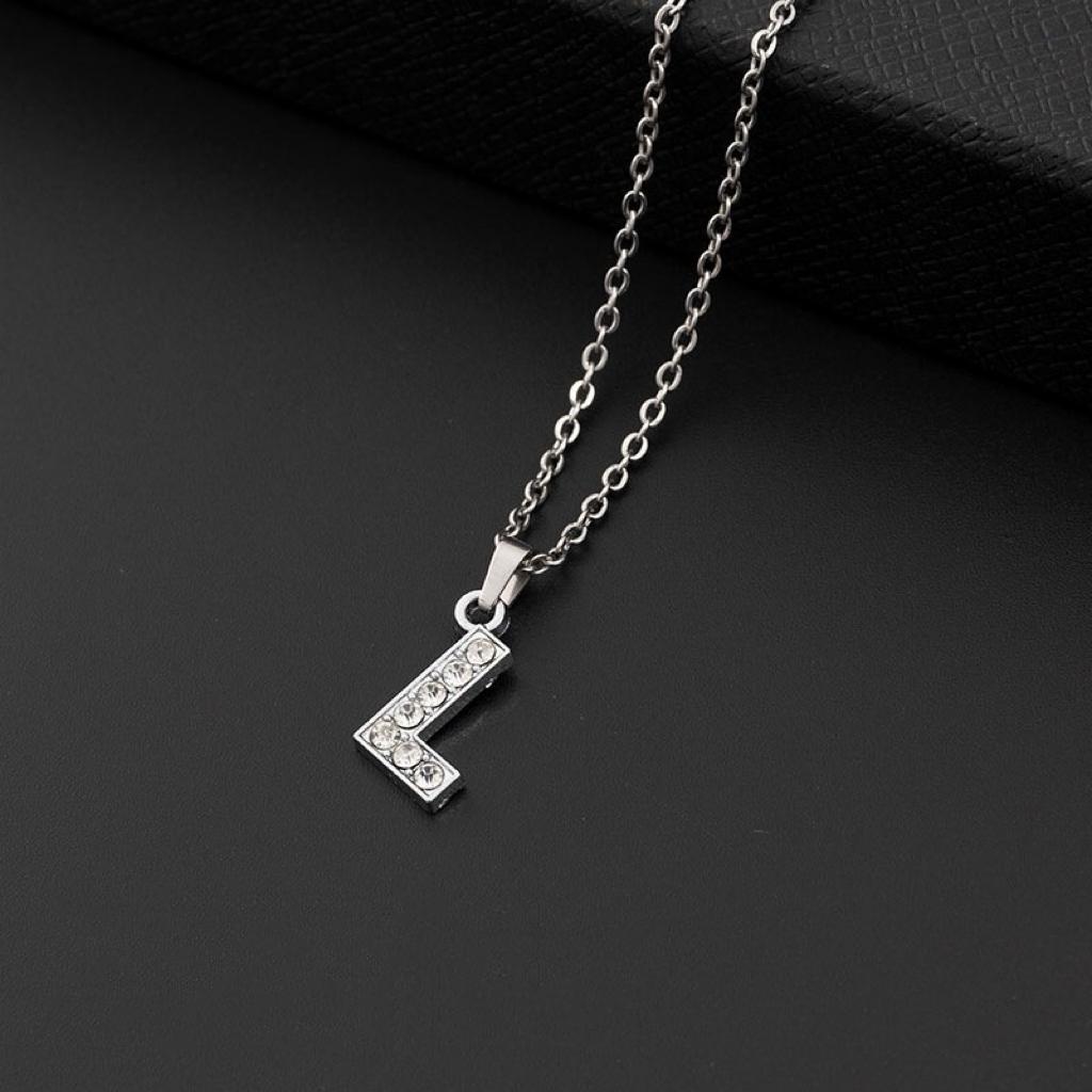 Collana a lettera in silver con zirconi in acciaio inossidabile 304