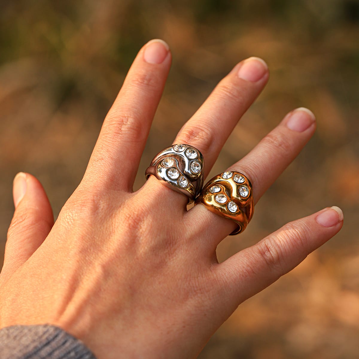 Anello Chunky silver con zirconi in acciaio inossidabile 304