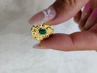 Anello regolabile con pietra verde in acciaio inox