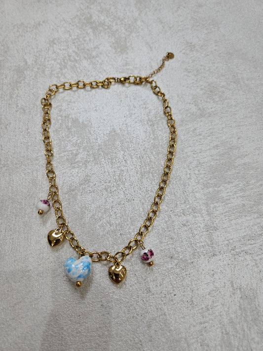 Collana charm con cuori in acciaio inox