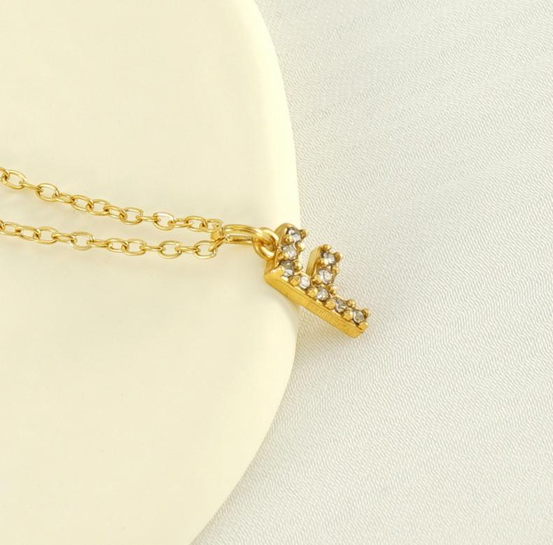 COLLANA LETTERA IN GOLD CON ZIRCONI IN ACCIAIO INOX 304