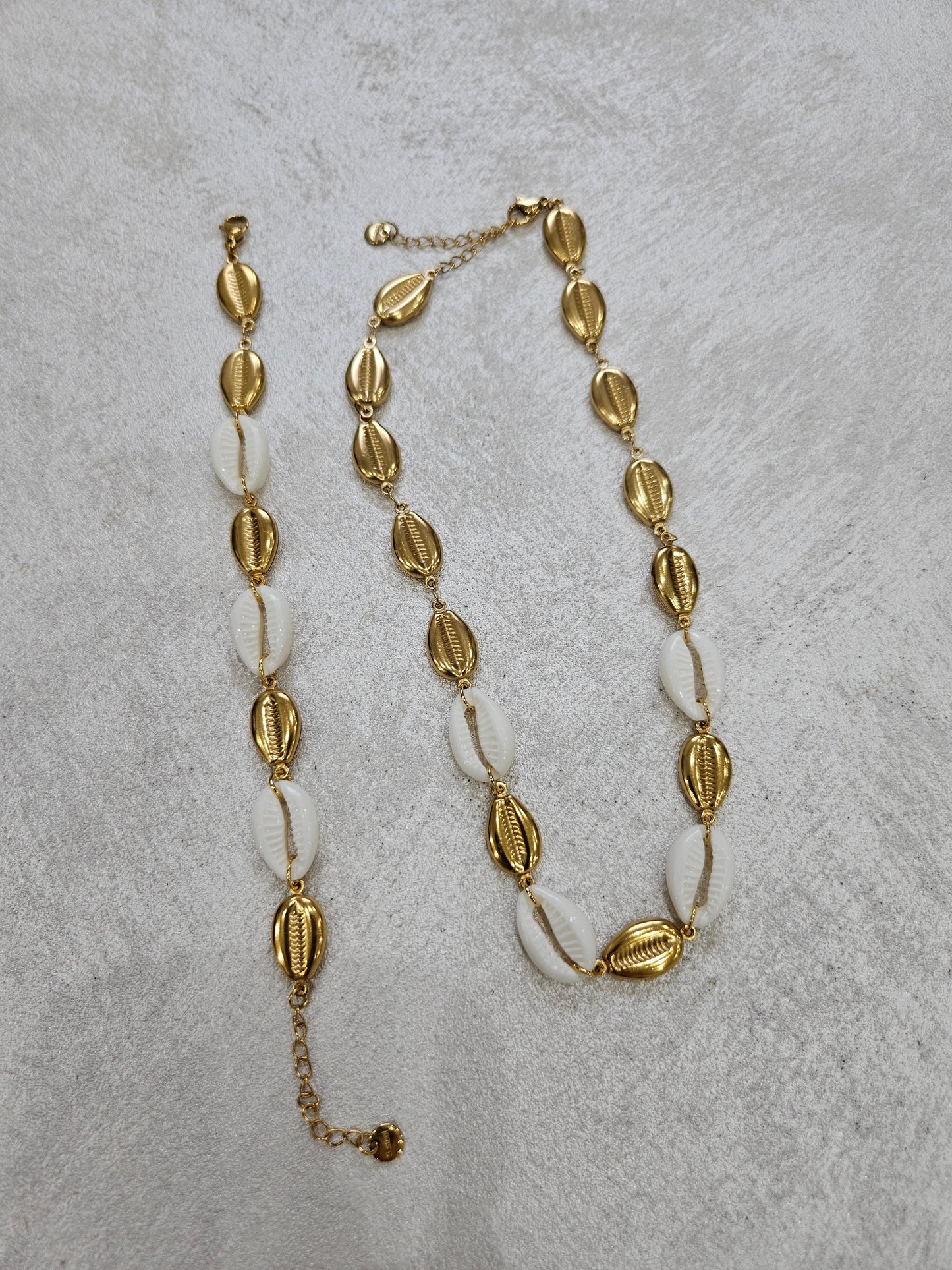 Completo conchiglie bracciale +collana in acciaio inox